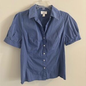 LOFT Blue Puff Short Sleeve Button Down Shirt Size 6
